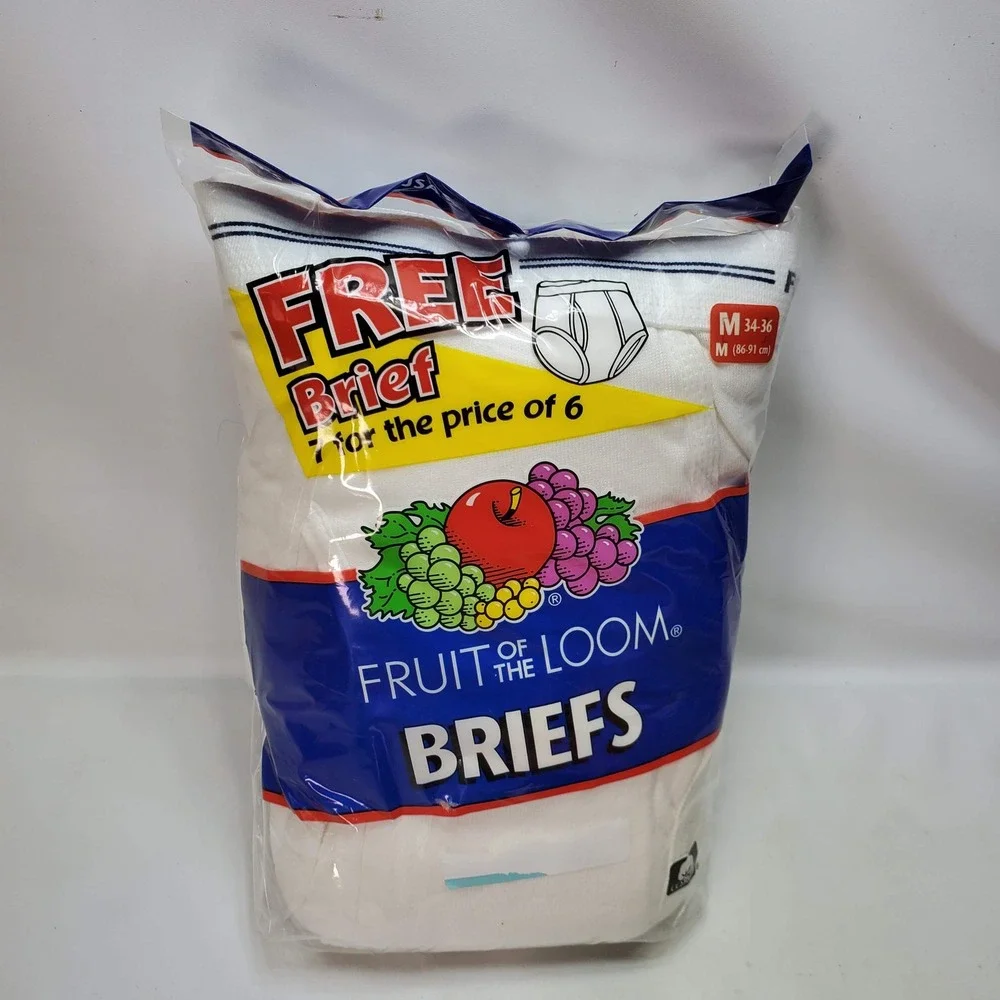 Fruit of the Loom Briefs Mens M White 7 Pack 100% Cotton Vintage 2001 NEW